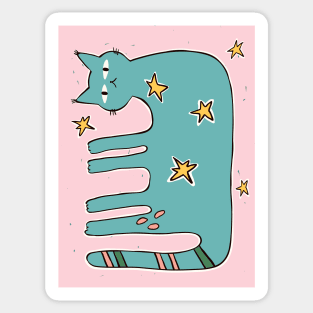 Star cat, Funny art print, Abstract art, Colorful print, Funny animals, Pink and blue print Sticker